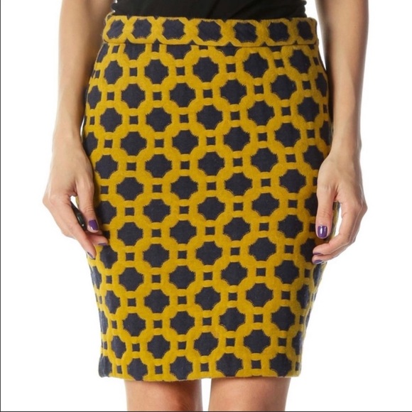 Anthropologie Charlie & Robin Blue & Gold Tile Print Knit Skirt Size 4 - Picture 2 of 13